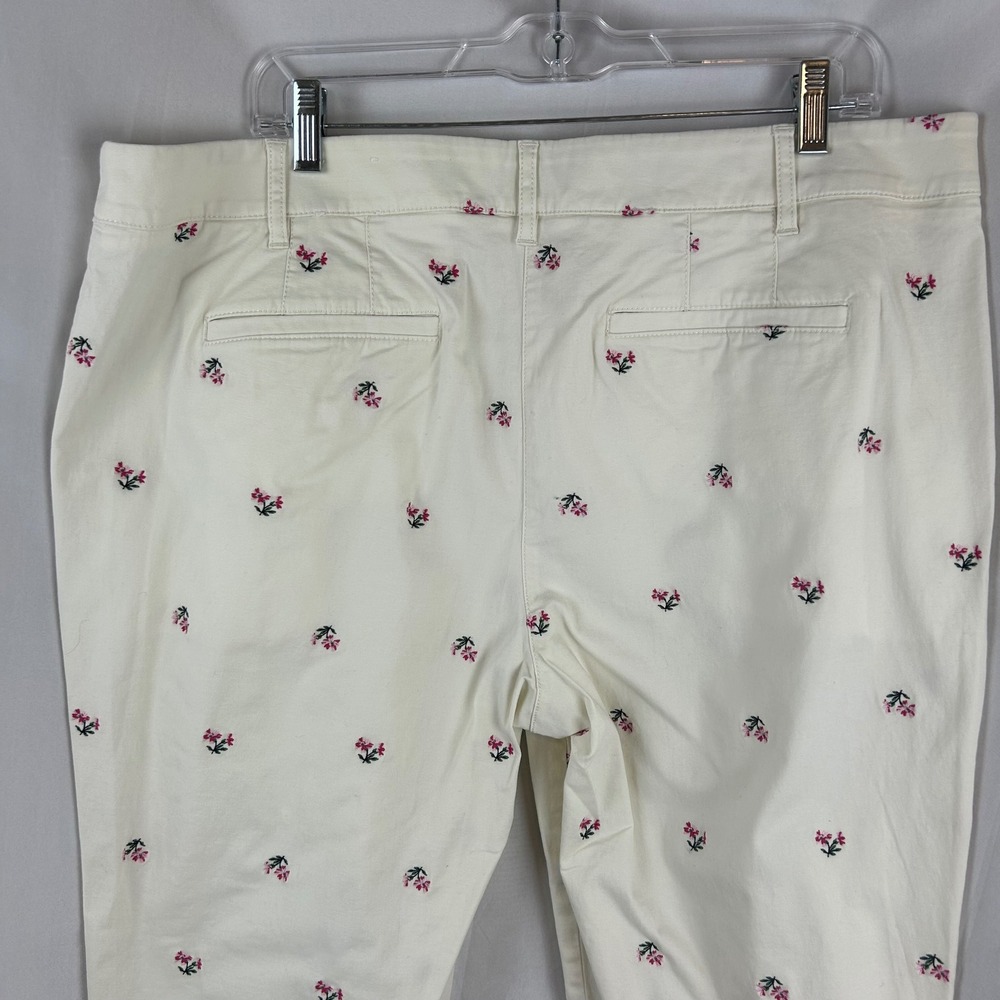 Talbots Womens 16 Relaxed Chino Pants Ivory Pink Floral Embroidered Straight Leg - Picture 6 of 9